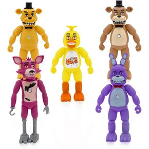 6PCS FNAF Action Figures Set with Fun Lights, 5.5IN Freely Deformable FNAF Collectible Toys – Great for Birthdays, Christmas, Halloween, Cake Toppers, Gaming Fans & Kids