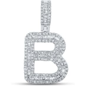 10kt White Gold Mens Baguette Diamond B Initial Letter Pendant 5/8 Cttw