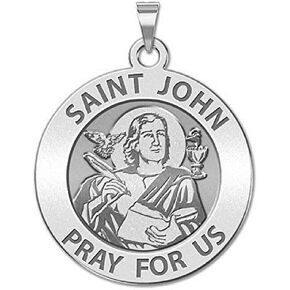 PicturesOnGold.com Saint John The Evangelist Religious Medal - 3/4 Inch Size of a Nickel -Sterling Silver