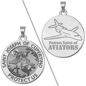 PicturesOnGold.com Saint Joseph of Cupertino Aviator Religious Medal - 2/3 Inch Size of Dime, Sterling Silver