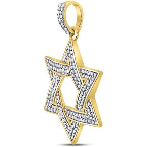Diamond Solid 10k Yellow Gold Men's Magen Star of David Pendant Charm 1/2 Ctw. (.45 Ctw.)