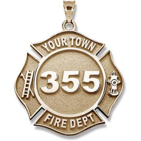 PicturesOnGold.com Personalized Firefighter Badge with Your Number & Department in Sterling Silver and 10K or 14K Gold