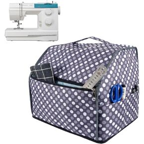 Serger Machine Cover With Pockets For Storage,Sewing Machine Dust Cover For Most Standard Sergers, Overlock Machine Cover.Serger & Overlock Machine Accessories.Serger Carrying Case.Gry Dots