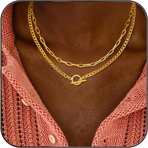 Vivian&CD Gold Layered Choker Necklaces Set for Women, Dainty Gold Paperclip Link Chain Necklace Stackable Herringbone Simple Necklace for Women Jewelry Gift