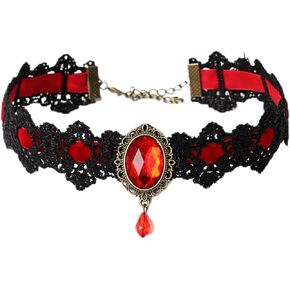 Gothic Lace Choker Necklace Vintage Crystal Gem Necklace Lace Necklace Goth Necklace Victoria Vampire Bat Crystal Necklace Holiday Party Halloween Costume Jewelry for Women