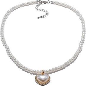 JAYUMO Pearl Necklace Dainty White Heart Pearl Choker Necklace Wedding Pearl Necklace Delicate Jewelry for Women