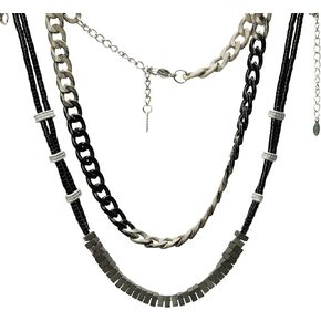 Enjinkai Choker Layered Necklaces for Women Black and Grey Stainless Steel Necklace Chains Unisex Dainty Chain Choker Necklaces Jewelry for Women Men Gifts