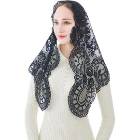 Wgior Embroidered Triangle Catholic Church Mantilla Veils Floral Lace Scarf Shawl Mass Chapel Veil