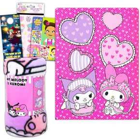 Hello Sanrio Sanrio Hello Kitty Fleece Blanket Set - My Melody and Kuromi Blanket Bundle with Hello Kitty Stickers and More for Kids Full
