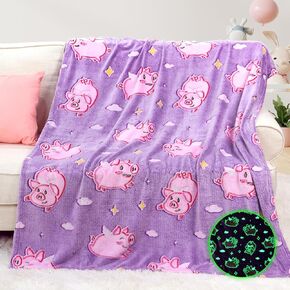Pig Gifts for Girls Glow in The Dark Pig Blanket for Kids Cute Pink Toy Animal Blanket for Kids Pig Decor for Pig Lovers Kids Birthday Christmas