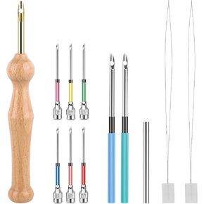 12 Pcs Punch Needle Kit, Punch Needle Tool Punch Embroidery Kit with 6 Sizes Needle Heads Sewing Punch Needle Tool for Adult Beginners Flossing Cross Stitch DIY Craft