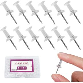 120-Pack Push Pins, Premium Clear Flat ThumbTacks Steel Point and Clear Plastic Head, Pins & Tacks for Wall Corkboard Map Calendar Photo -Home Office