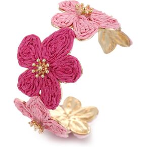 Raffia Flower Cuff Bracelet for Women, Floral Chunky Bangle Wide Open Cuff Statement Bracelet