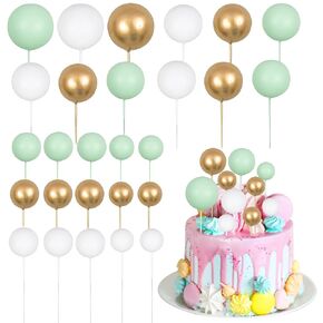 Gyufise 30Pcs Ball Cake Topper Decorations Mini Balloons Cake Topper Sticks Foam Balls Cake Picks Cake Topper Balls Cake Decorations for Wedding Party Birthday Cake Decorating Red Black White