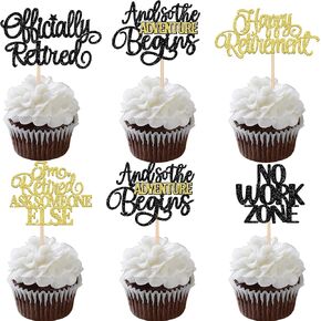 30 PCS Happy Retirement Cupcake Toppers Officially Retired No Work Zone Adventure Begins Cupcake Picks for Retirement Theme Farewell Birthday Party Cake Decorations Supplies Black