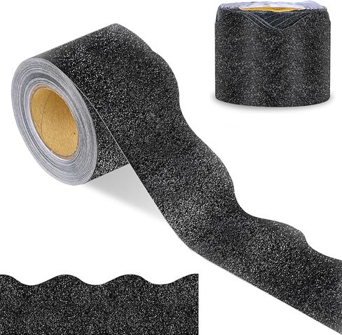 65 Feet Black Bulletin Board Borders Glitter Bulletin Board Trims Shine Scalloped Bulletin Board Borders Self-Adhesive Decorative Borders for School Classroom Decoration in Saudi Arabia