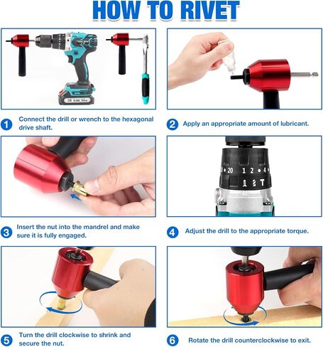 YUZES Rivet Nut Tool Drill Adapter Kit, Labor-Saving Rivet Nut Gun Cordless with 12 Mandrels and 260 PCS Rivet Nuts, Rivnut Tool Kit for Nutsert, Cars, Metalwork, Home Improvement, DIY - 30 Series in Saudi Arabia