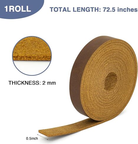 ABIDISO Flat Leather Strap for Crafts, 2 MM Thickness Full Grain Leather Strip for DIY Art & Craft Projects - 1/2 Inch Wide 72.5 Inches Long Brown in Kuwait