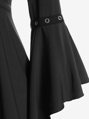 ROSE GAL Rosegal Women Plus Size Gothic Flare Sleeves Lace-up Two Tone Handkerchief Tee Halloween Costume Bell Sleeves Top in Kuwait