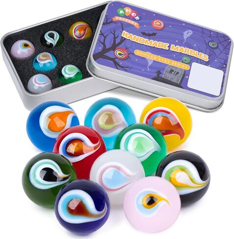 AMOR PRESENT 10PCS Glass Marbles, 0.63 Inch Colorful Glass Marbles in Tinplate Box for Kids Games in Saudi Arabia