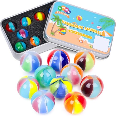 AMOR PRESENT 10PCS Glass Marbles, 0.63 Inch Colorful Glass Marbles in Tinplate Box for Kids Games in Saudi Arabia