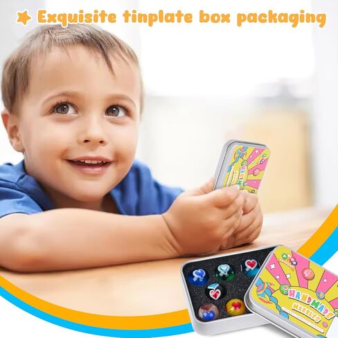 هدية AMOR 10 قطع من الكرات الزجاجية، كرات زجاجية ملونة مقاس 0.63 بوصة في صندوق صفيح لألعاب الأطفال in Kuwait