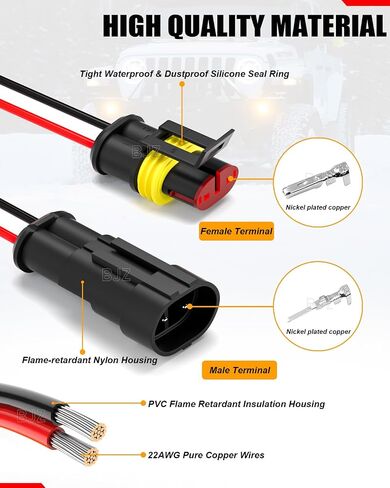 BJZ 2 Pin Car Connectors BJZ Waterproof 22AWG Automotive Electrical Connectors, Quickly Connect or Disconnect 2-Wires Connectors for Car Trailer Truck Bus Van Marine Boat Yacht (10 Kits) in Kuwait