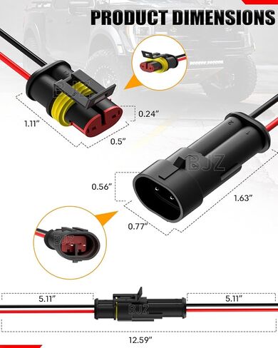 BJZ 2 Pin Car Connectors BJZ Waterproof 22AWG Automotive Electrical Connectors, Quickly Connect or Disconnect 2-Wires Connectors for Car Trailer Truck Bus Van Marine Boat Yacht (10 Kits) in Kuwait