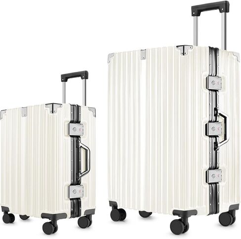 Hard Shell Zipperless Carry On Luggage Checked Suitcases, Aluminum Frame +PC With 4 360 Roller Spinner Wheels TSA Lock, For Men Women Travel Updated Version - 20 28 Inch 2 Pieces Sets White in Saudi Arabia