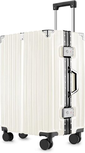 Hard Shell Zipperless Carry On Luggage Checked Suitcases, Aluminum Frame +PC With 4 360 Roller Spinner Wheels TSA Lock, For Men Women Travel Updated Version - 20 28 Inch 2 Pieces Sets White in Saudi Arabia