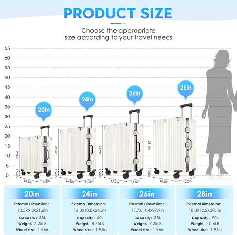 Hard Shell Zipperless Carry On Luggage Checked Suitcases, Aluminum Frame +PC With 4 360 Roller Spinner Wheels TSA Lock, For Men Women Travel Updated Version - 20 28 Inch 2 Pieces Sets White in Saudi Arabia