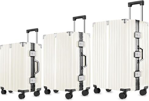 Hard Shell Zipperless Carry On Luggage Checked Suitcases, Aluminum Frame +PC With 4 360 Roller Spinner Wheels TSA Lock, For Men Women Travel Updated Version - 20 28 Inch 2 Pieces Sets White in Saudi Arabia