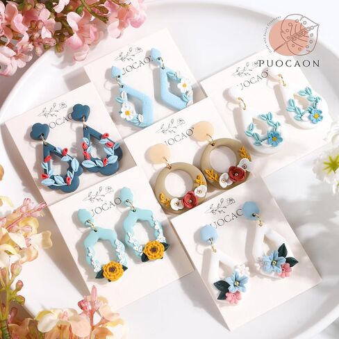 Puocaon Dangle Polymer Clay Cutters - 16 قطعة من قواطع الطين لمجوهرات طين البوليمر، قواطع قرط من طين البوليمر المغربي، قواطع طين كلاسيكية متدلية للأقراط، قواطع طين متدلية in Saudi Arabia