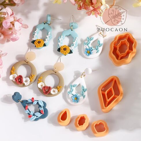 Puocaon Dangle Polymer Clay Cutters - 16 قطعة من قواطع الطين لمجوهرات طين البوليمر، قواطع قرط من طين البوليمر المغربي، قواطع طين كلاسيكية متدلية للأقراط، قواطع طين متدلية in Saudi Arabia