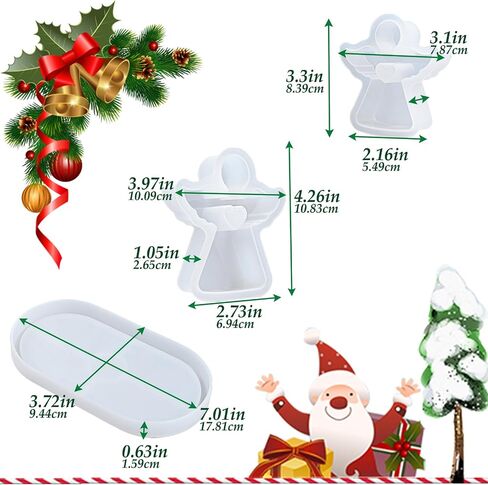 Resin Mold Silicone 2 Sizes Wing Angel Epoxy Resin Casting Molds with Oval Tray Cement Mould Set for DIY Christmas Ornaments Gifts Home Art Decoration Soap Plaster Candle Making Crafts Moulds Supplies in Saudi Arabia