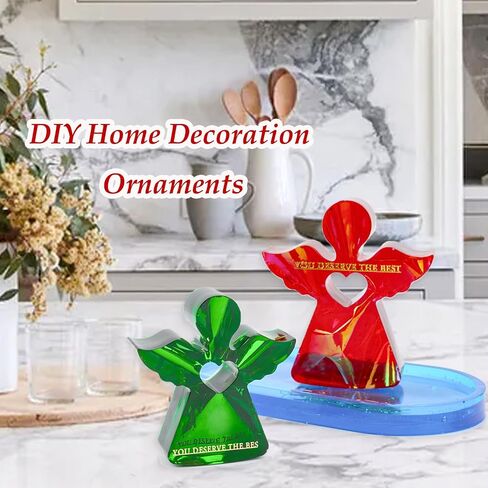 Resin Mold Silicone 2 Sizes Wing Angel Epoxy Resin Casting Molds with Oval Tray Cement Mould Set for DIY Christmas Ornaments Gifts Home Art Decoration Soap Plaster Candle Making Crafts Moulds Supplies in Saudi Arabia