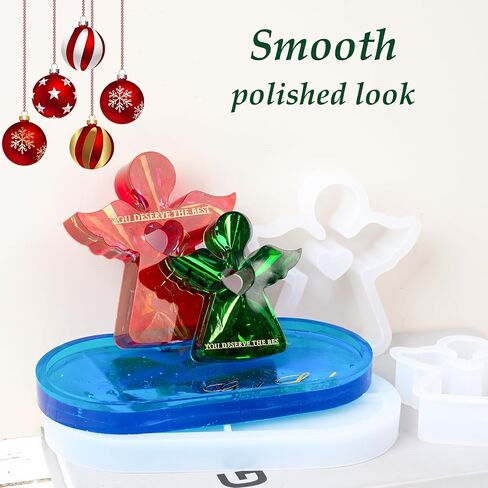 Resin Mold Silicone 2 Sizes Wing Angel Epoxy Resin Casting Molds with Oval Tray Cement Mould Set for DIY Christmas Ornaments Gifts Home Art Decoration Soap Plaster Candle Making Crafts Moulds Supplies in Saudi Arabia