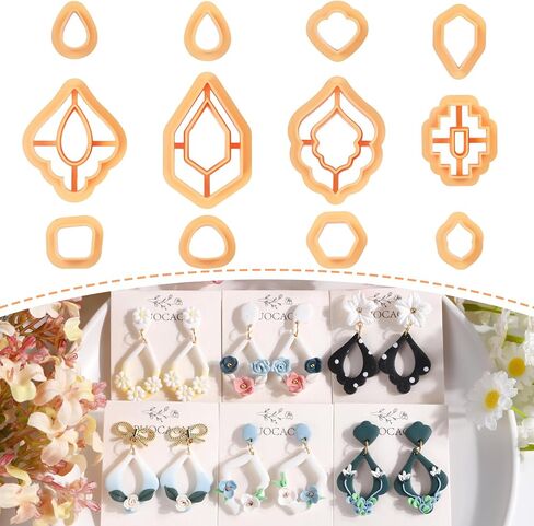 Puocaon Dangle Polymer Clay Cutters - 16 قطعة من قواطع الطين لمجوهرات طين البوليمر، قواطع قرط من طين البوليمر المغربي، قواطع طين كلاسيكية متدلية للأقراط، قواطع طين متدلية in Saudi Arabia