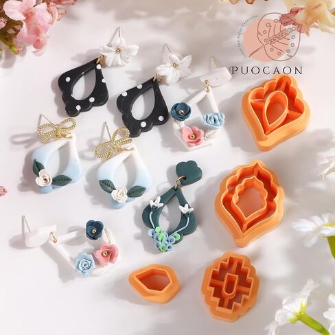 Puocaon Dangle Polymer Clay Cutters - 16 قطعة من قواطع الطين لمجوهرات طين البوليمر، قواطع قرط من طين البوليمر المغربي، قواطع طين كلاسيكية متدلية للأقراط، قواطع طين متدلية in Saudi Arabia