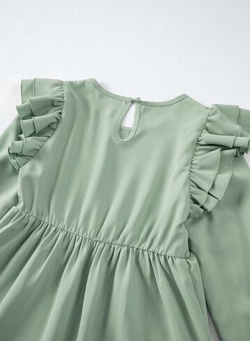 blibean Teen Girls Dress Kids Double Ruffle Long Sleeve Smocked Dresses Size 6-15 Years in Kuwait