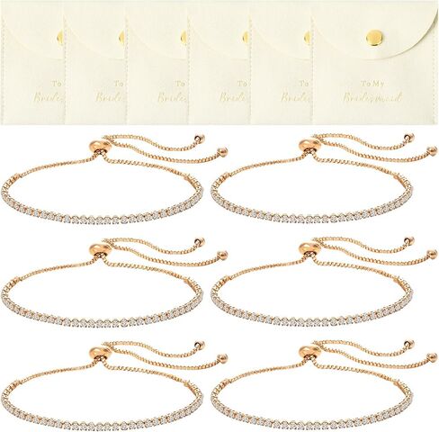 CEELGON 12 Pcs Jewelry Pouch Bridesmaid Gifts Set of 6 Microfiber Small Jewelry Bags & Bridesmaid Rhinestone Bracelet Jewelry Packaging Bridesmaid Proposal Gift (Beige Gold) in Saudi Arabia