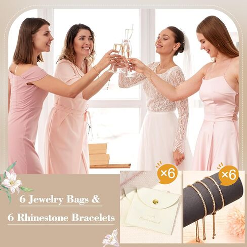CEELGON 12 Pcs Jewelry Pouch Bridesmaid Gifts Set of 6 Microfiber Small Jewelry Bags & Bridesmaid Rhinestone Bracelet Jewelry Packaging Bridesmaid Proposal Gift (Beige Gold) in Saudi Arabia