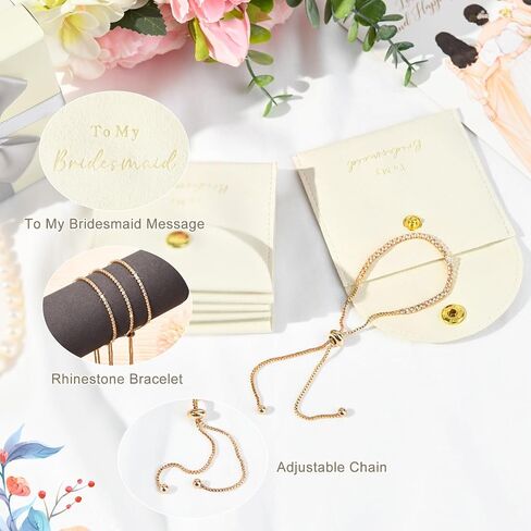 CEELGON 12 Pcs Jewelry Pouch Bridesmaid Gifts Set of 6 Microfiber Small Jewelry Bags & Bridesmaid Rhinestone Bracelet Jewelry Packaging Bridesmaid Proposal Gift (Beige Gold) in Saudi Arabia