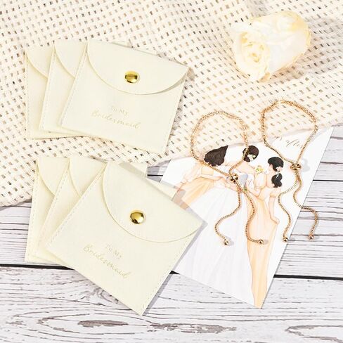 CEELGON 12 Pcs Jewelry Pouch Bridesmaid Gifts Set of 6 Microfiber Small Jewelry Bags & Bridesmaid Rhinestone Bracelet Jewelry Packaging Bridesmaid Proposal Gift (Beige Gold) in Saudi Arabia