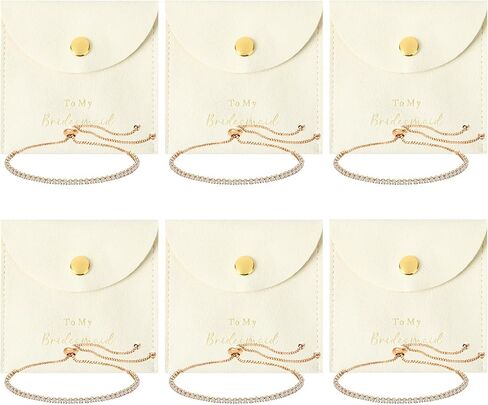 CEELGON 12 Pcs Jewelry Pouch Bridesmaid Gifts Set of 6 Microfiber Small Jewelry Bags & Bridesmaid Rhinestone Bracelet Jewelry Packaging Bridesmaid Proposal Gift (Beige Gold) in Saudi Arabia