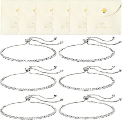 CEELGON 12 Pcs Jewelry Pouch Bridesmaid Gifts Set of 6 Microfiber Small Jewelry Bags & Bridesmaid Rhinestone Bracelet Jewelry Packaging Bridesmaid Proposal Gift (Beige Gold) in Saudi Arabia