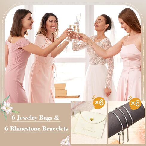 CEELGON 12 Pcs Jewelry Pouch Bridesmaid Gifts Set of 6 Microfiber Small Jewelry Bags & Bridesmaid Rhinestone Bracelet Jewelry Packaging Bridesmaid Proposal Gift (Beige Gold) in Saudi Arabia