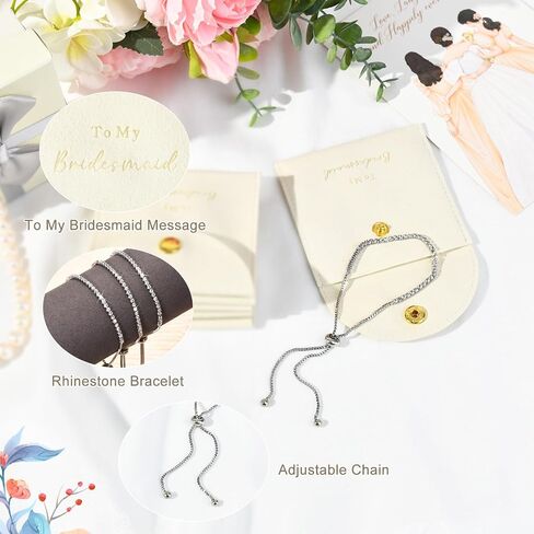 CEELGON 12 Pcs Jewelry Pouch Bridesmaid Gifts Set of 6 Microfiber Small Jewelry Bags & Bridesmaid Rhinestone Bracelet Jewelry Packaging Bridesmaid Proposal Gift (Beige Gold) in Saudi Arabia