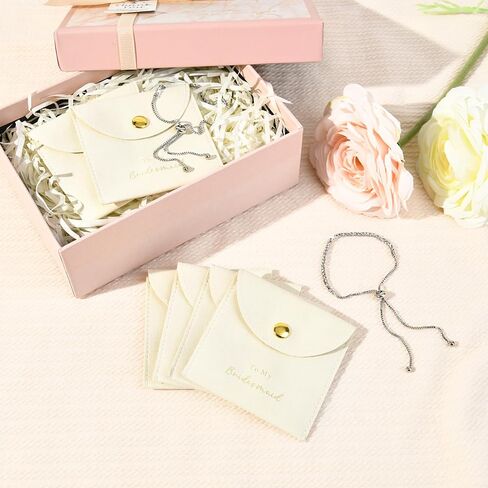 CEELGON 12 Pcs Jewelry Pouch Bridesmaid Gifts Set of 6 Microfiber Small Jewelry Bags & Bridesmaid Rhinestone Bracelet Jewelry Packaging Bridesmaid Proposal Gift (Beige Gold) in Saudi Arabia
