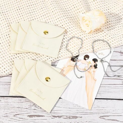 CEELGON 12 Pcs Jewelry Pouch Bridesmaid Gifts Set of 6 Microfiber Small Jewelry Bags & Bridesmaid Rhinestone Bracelet Jewelry Packaging Bridesmaid Proposal Gift (Beige Gold) in Saudi Arabia